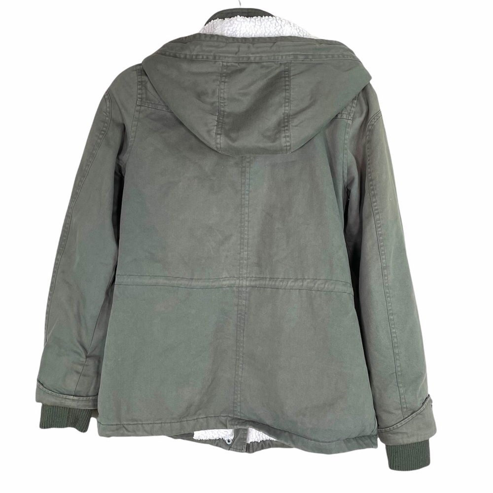 Aqua Olive Green Fur Collar Hoodie Jacket - Picture 2 of 9